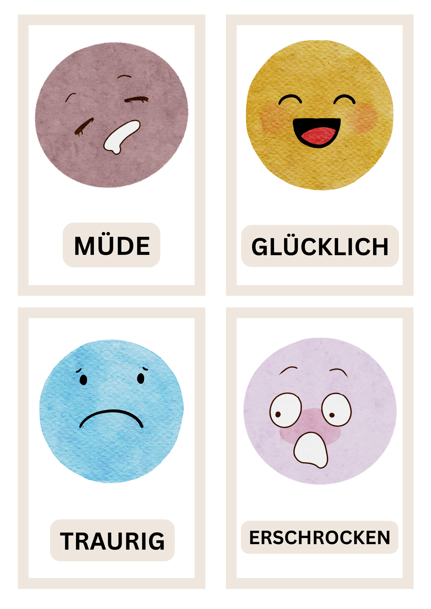 Emotion cards for children - learning cards PDF to print