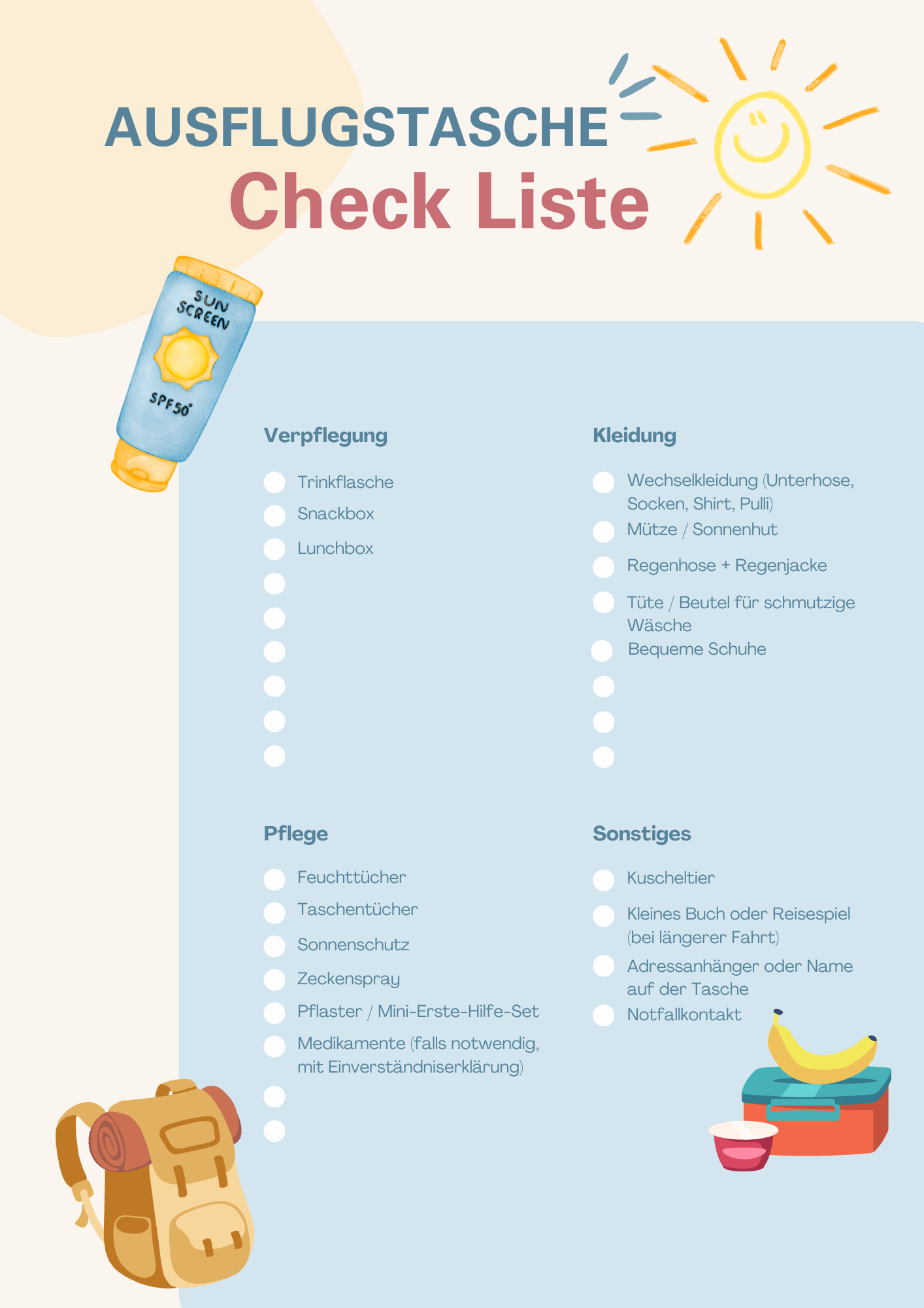Checklist for daycare and kindergarten children PDF